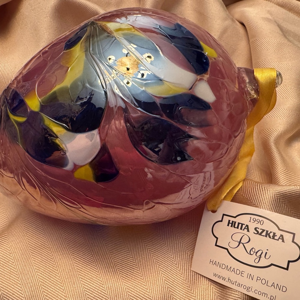 Huta Szkła Rogi Decorative Glassware Easter egg hanging ornament/size L 12-7”